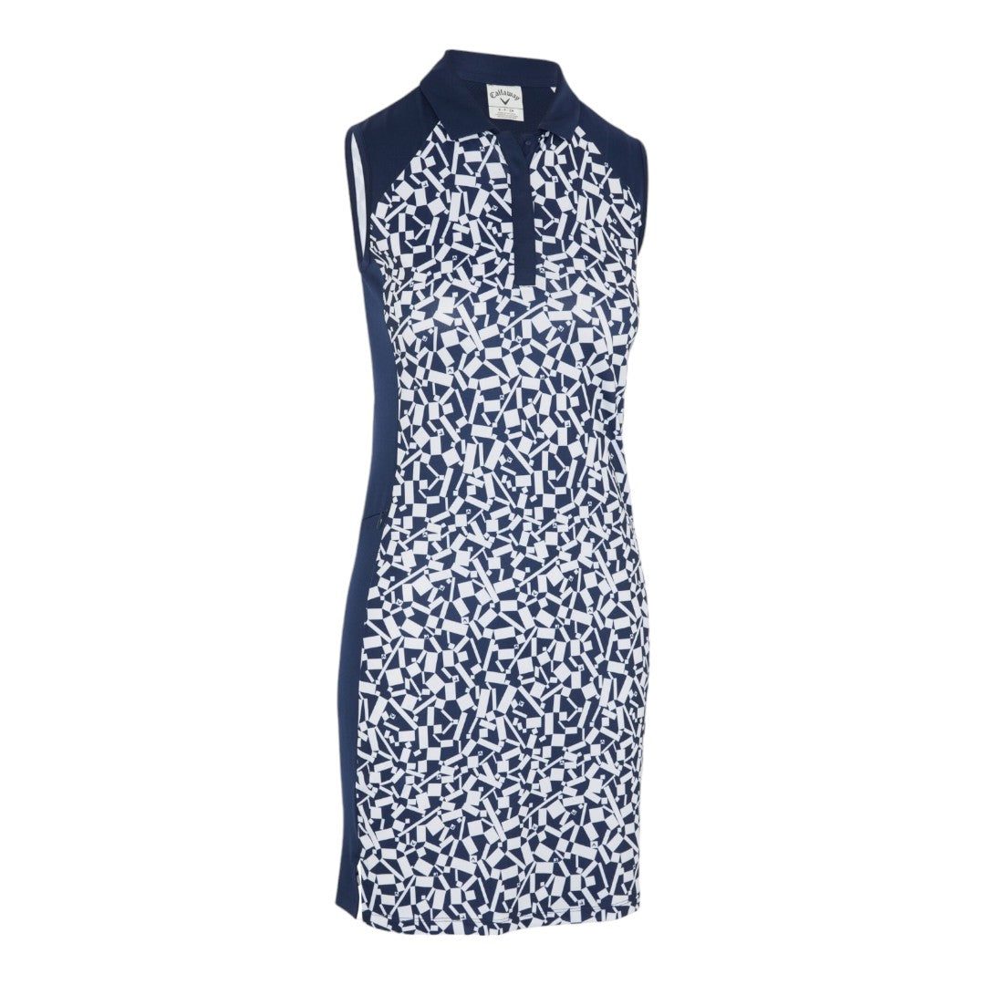 Callaway Ladies Geo Printed S/L Golf Polo Dress CGDKC014 Peacoat 410 Clarkes Golf Callaway Ladies Geo Printed S/L Golf Polo Dress CGDKC014 Peacoat 410 Clarkes Golf