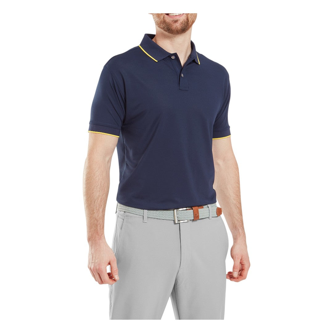 FootJoy Tipped Pique Golf Polo Shirt 34073 Navy/Yellow – Clarkes Golf