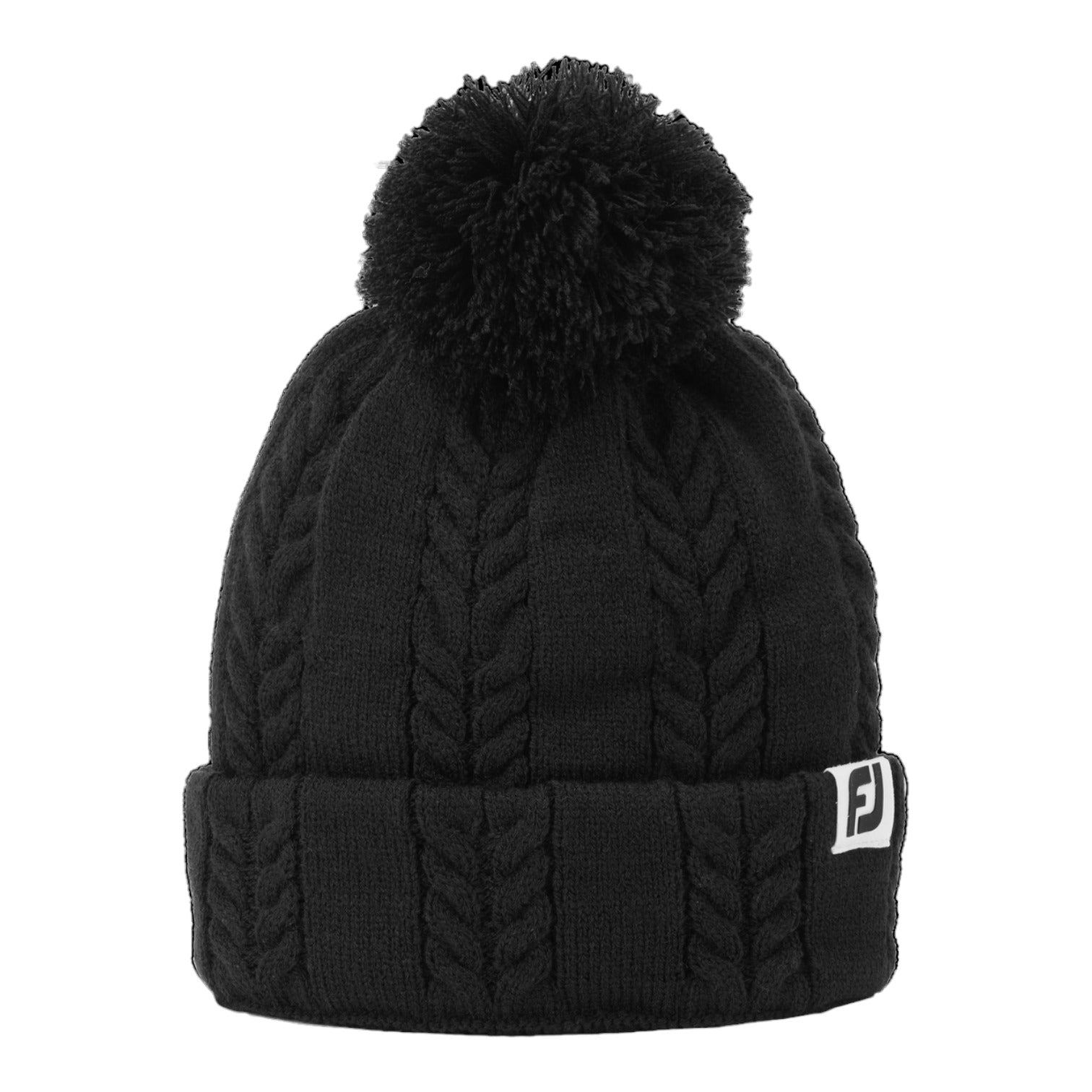 FootJoy Ladies Cable Knit Golf Bobble Hat FWH22WCB Black Clarkes Golf