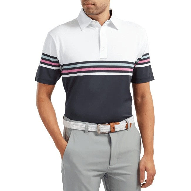 Footjoy Pique Stripe Coloured Block Golf Polo Shirt 90365
