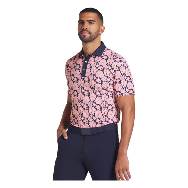 Puma Pique Flower Fields Golf Polo Shirt 628839 Pink Fruit/Deep