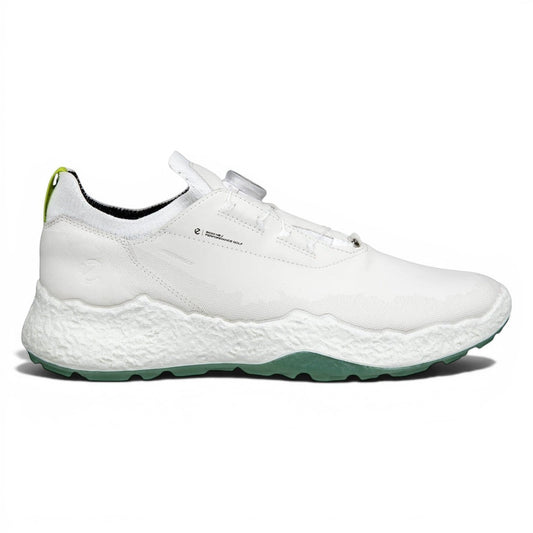 Clarkes Golf white Ecco Biom H5 BOA golf shoes with green sole and BOA fit system