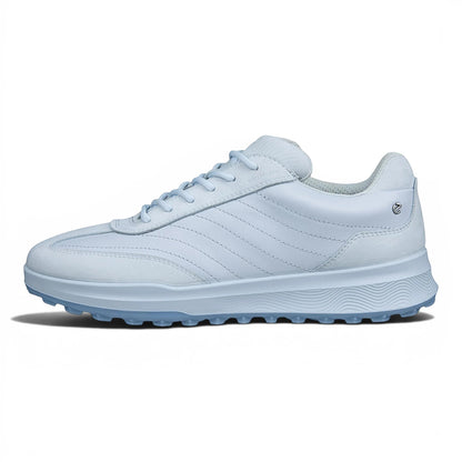 Clarkes Golf light blue leather waterproof golf shoes with a modern design and comfortable sole.