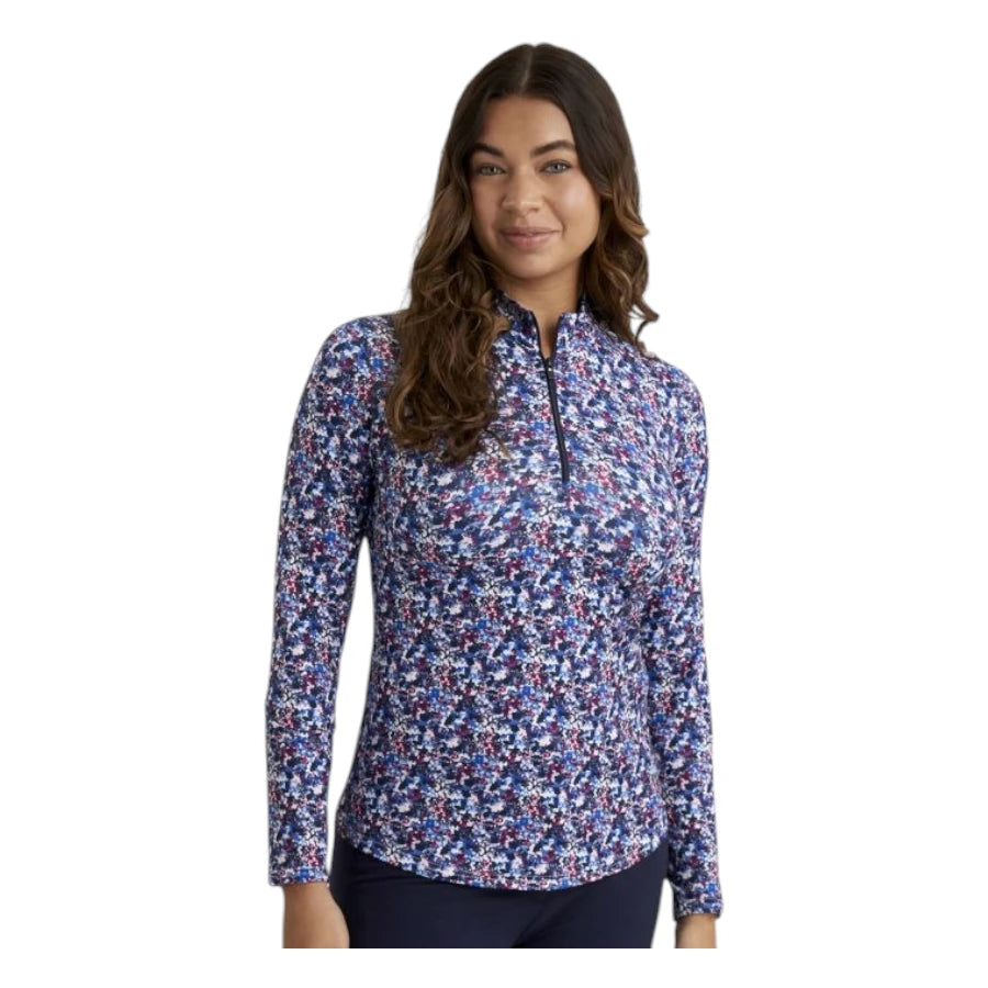 Green Lamb Ladies Soft-Stretch Ditsy Print 1/4 Zip Midlayer AG25093