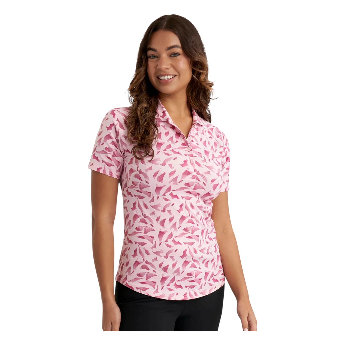 Green Lamb Ladies Abstract Linear Print Golf Polo Shirt AG25090