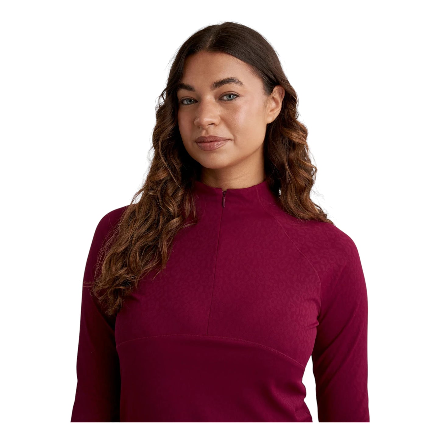 Green Lamb Ladies Lightweight Jacquard Leopard Print 1/4 Zip Golf Midlayer AG25094