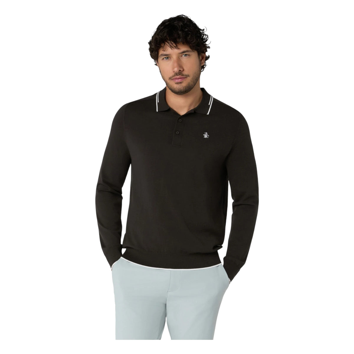 Original Penguin Heritage Knitted LS Golf Polo Shirt OGGFG008