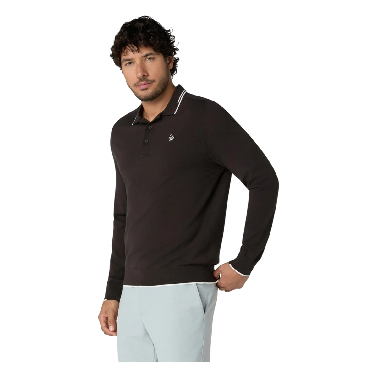 Original Penguin Heritage Knitted LS Golf Polo Shirt OGGFG008