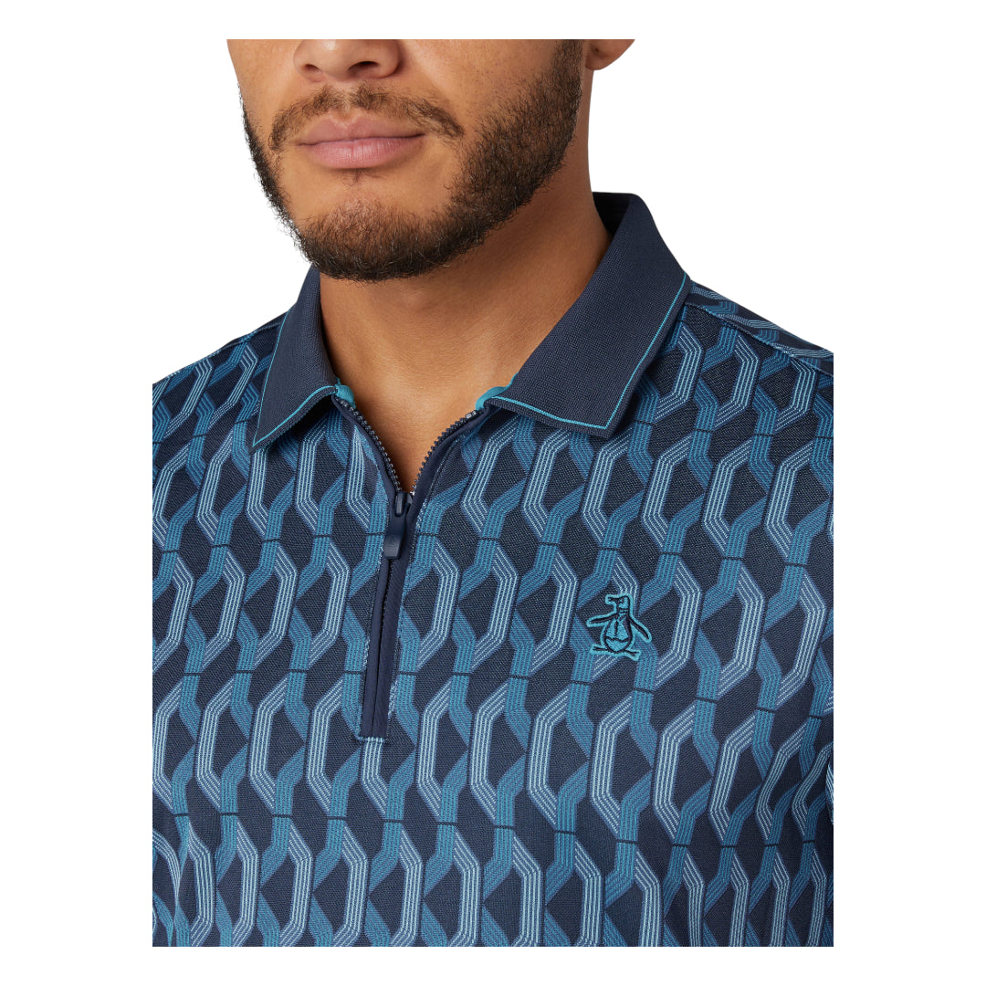 Original Penguin All Over Jacquard Colour Block Golf Polo OGKFF027