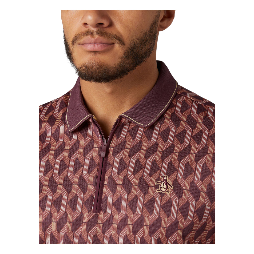 Original Penguin All Over Jacquard Colour Block Golf Polo OGKFF027